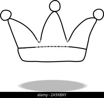 Crown icon on white background, flat design, hand drawing. Illustration hat, contour of symbol Stock Vector