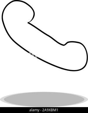 Phone icon on white background, flat design, hand drawing. Illustration telephone, contour of symbol Stock Vector