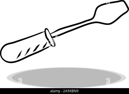 Screwdriver icon on white background, flat design, hand drawing. Illustration tool, contour of symbol Stock Vector