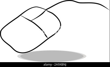 Mouse icon on white background, flat design, hand drawing. Illustration of control, contour of symbol Stock Vector