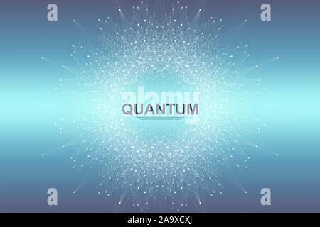 Quantum computer technology concept. Deep learning artificial intelligence. Big data algorithms visualization for business, science, technology. Waves Stock Vector