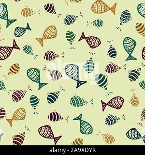 seamless vector pattern with striped doodle fish Stock Vector