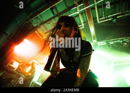 Copenhagen, Denmark. 16th, November 2019. The Ukrainian heavy metal band Jinjer performs a live concert at Pumpehuset in Copenhagen. Here vocalist Tatiana Shmailyuk is seen live on stage. (Photo credit: Gonzales Photo - Peter Troest). Stock Photo
