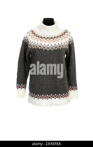gray sweater with a pattern isolated on white Stock Photo