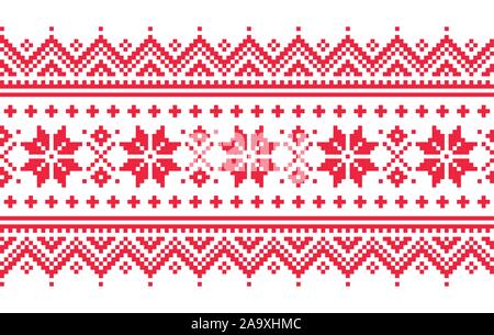 Christmas vector long seamless winter pattern, inspired by Sami people, Lapland folk art design, traditional knitting and embroidery Stock Vector