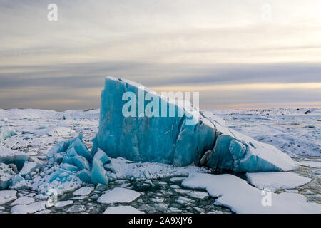 Aerial view of the J kuls rl n glacial lagoon and floating icebergs. The beginning of spring in Iceland Stock Photo