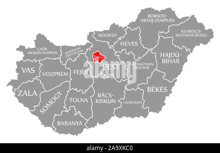 Budapest red highlighted in map of Hungary Stock Photo