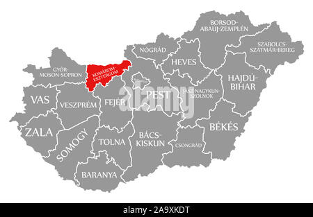 Komarom-Esztergom red highlighted in map of Hungary Stock Photo