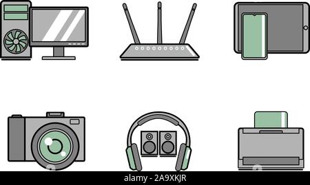 Modern computer equipment - set of simple colored vector icons Stock Vector