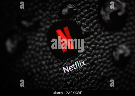 Netflix on a smartphone, mobile device, The American media services and production company, subscription based streaming and rental service Stock Photo