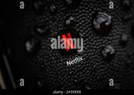 Netflix on a smartphone, mobile device, The American media services and production company, subscription based streaming and rental service Stock Photo