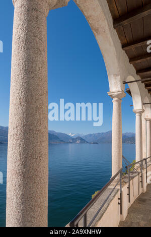 Lake Maggiore seen from monastery Santa Caterina del Sasso at the east-side of the lake, Province of Varese, Lombardy region, Northern Italy Stock Photo