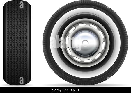 Vintage car tires isolated on white background vector illustration Stock Vector
