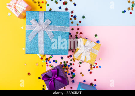 Festive background with colorful gift presents Stock Photo