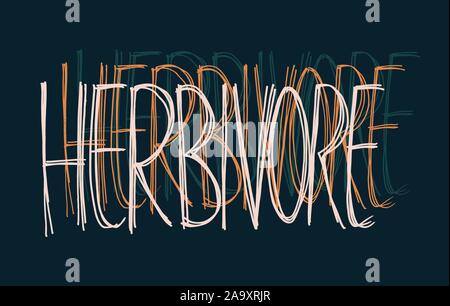 Herbivore Vector Hand Lettering Vegan Design on Dark Blue Stock Vector