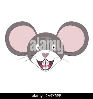 Vector Mouse Animal, the Chinese zodiac symbol. Flat cartoon rat head with teeth braces, grey mouse face isolated. Year symbol for dentistry clinics Stock Vector