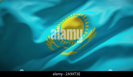 Official flag of the Republic of Kazakhstan. Stock Photo