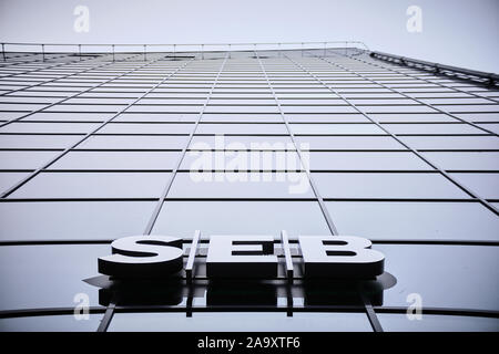 Tallinn, Estonia. 18th Nov, 2019. Swedish bank SEB logo seen on SEB Estonia headquarters building in Tallinn. Credit: Hendrik Osula/SOPA Images/ZUMA Wire/Alamy Live News Stock Photo