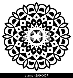 Mandala vector design, bohemian zen pattern, Asian ethnic design in black and white Stock Vector