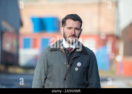 Glasgow, UK. 18th Nov, 2019. Pictured: Paul Sweeney MP. Paul Sweeney MP for Glasgow North East, is joined by joined by workers from the Caley Railway Works at the Caley to protest against the closure and highlight the inaction of the Scottish Government to save the site. Credit: Colin Fisher/Alamy Live News Stock Photo