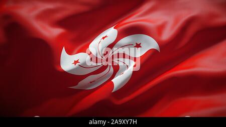 Hong Kong flag of real cloth. Stock Photo