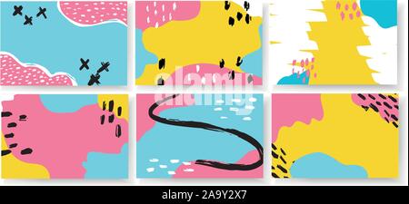 Vector horizontal banner set memphis colorful style.  Stock Vector