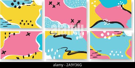 Vector horizontal banner set memphis colorful style. Stock Vector