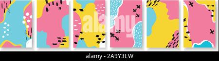 Vector vertical banner set memphis colorful style. Stock Vector