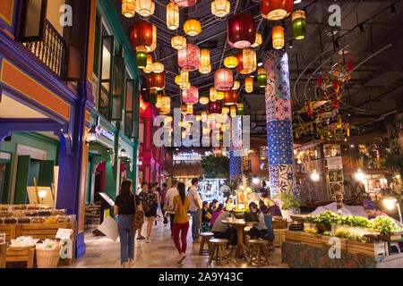 Iconsiam ,Thailand -Oct 30,2019:Ground floor floating market in Iconsiam shopping mall can get the traditional Thai snacks, shops for  handicraft. Stock Photo