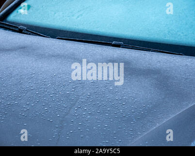 Frost on the car window in winter Stock Photo