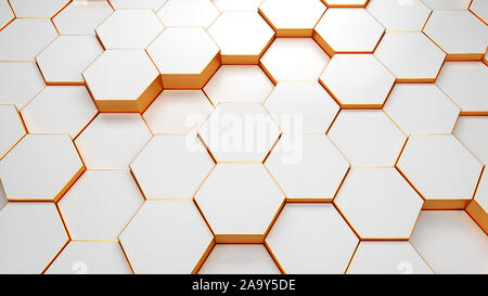 Modern hexagonal background texture pattern. Honeycombs at different level. 3d rendering illustration. Futuristic banner. Stock Photo