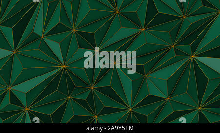 Abstract green low poly background with copy space and golden stripe 3d render Stock Photo