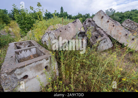 Remains of Object 1180 - Soviet abandoned reserve command post bunker of Warsaw Pact from Cold War period near Oliscani village in Moldova Stock Photo