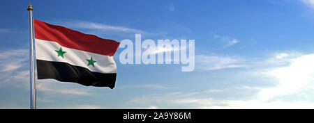 Flag of Syria rise waving to the wind with sky in the background Stock Photo
