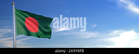 Flag of Bangladesh rise waving to the wind with sky in the background Stock Photo