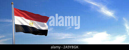 Flag of Egypt rise waving to the wind with sky in the background Stock Photo