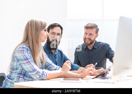close up. design team discussing new project. Stock Photo