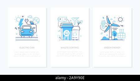 Environment conservation - line design style banners set Stock Vector
