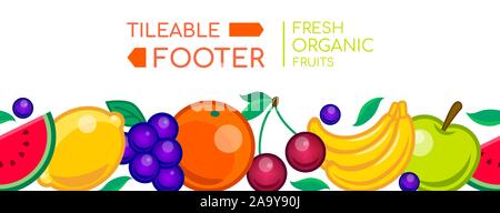 Fresh organic fruits - vector realistic seamless web footer Stock Vector