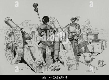 Modern age. Imperial artillery (from the Bologna Procession). Engraving. Museo Militar, 1883. Stock Photo