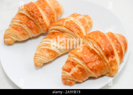 Plain croissant on white background - Image Stock Photo