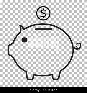 piggy bank icon on transparent background. flat style. pig money icon for your web site design, logo, app, UI.  coin symbol. piggy bank sign. Stock Vector
