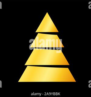 christmas tree gold simple icon in triangle shape isolated on black background Stock Vector