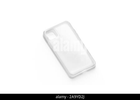 Blank transparent phone case mockup lying, side view Stock Photo