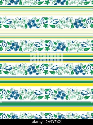 Floral seamless pattern with colorful stripes. Flowers background. - Vector Stock Vector