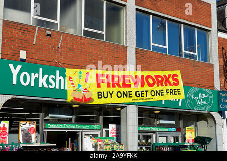 Buy one, get one free offer on fireworks... display banner, England UK Stock Photo