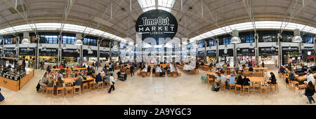 Panoramic view over Time out Market hall in Lisbon also called Mercado do Ribeira - CITY OF LISBON, PORTUGAL - NOVEMBER 5, 2019 Stock Photo