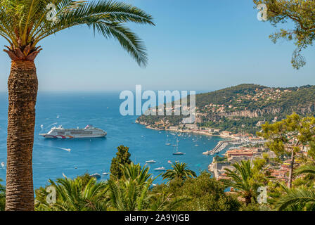 Cruise Harbour of Villefranche sur Mer at the Cote d'Azure in Southern France. Stock Photo