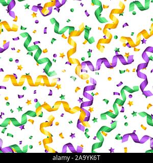 Seamless pattern with serpentine in Mardi Gras colors. Stock Vector