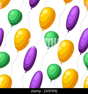 Seamless pattern with baloons in Mardi Gras colors. Stock Vector